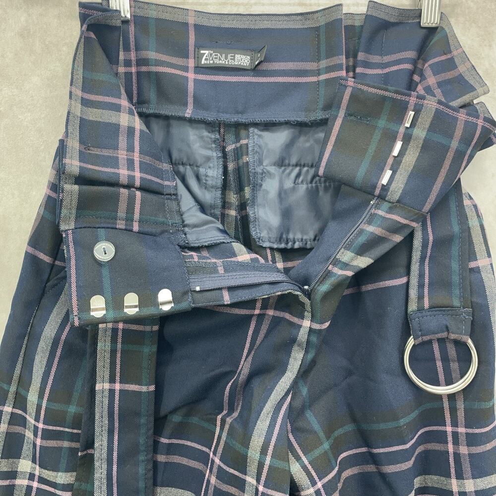 NY & Co 7th Ave 28x33 Women 2 Navy Pink Plaid Pants High Waist Wide Leg Academia - Picture 7 of 10